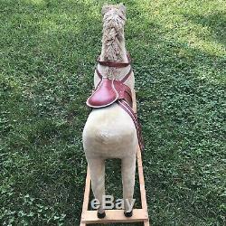 Vintage German Rocking Horse. Good Condition. Wood, Leather