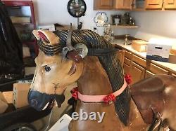 Vintage Glider Rocking Horse, Leather Saddle, Glass Eyes, Baby Gift, Cowboys&Rodeos