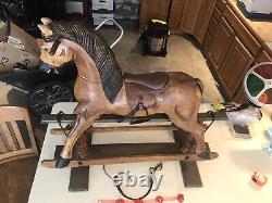 Vintage Glider Rocking Horse, Leather Saddle, Glass Eyes, Baby Gift, Cowboys&Rodeos