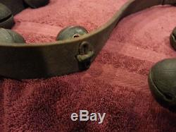Vintage Graduated Brass Sleigh Bells Antique Leather Strap Belt Horse Tack