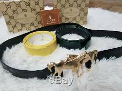 Vintage Gucci Belt Lot 3 Pigskin Cognac, Yellow, Green + Mimi Din Horse buckle