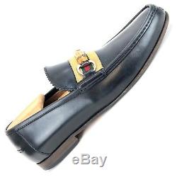 Vintage Gucci Black Leather Bamboo Horse Bit Loafers Mens Size 8 Made In ITALY