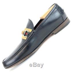 Vintage Gucci Black Leather Bamboo Horse Bit Loafers Mens Size 8 Made In ITALY