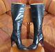 Vintage Gucci Black Leather Horse Bit Knee High Stiletto Boots Zipper Size 38