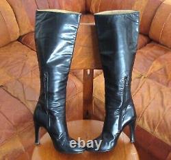 Vintage Gucci Black Leather Horse Bit Knee High Stiletto Boots Zipper Size 38