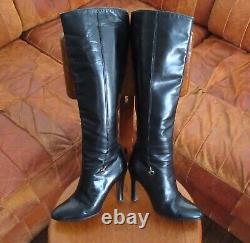 Vintage Gucci Black Leather Horse Bit Knee High Stiletto Boots Zipper Size 38