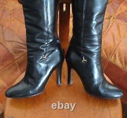 Vintage Gucci Black Leather Horse Bit Knee High Stiletto Boots Zipper Size 38