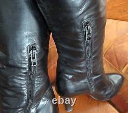 Vintage Gucci Black Leather Horse Bit Knee High Stiletto Boots Zipper Size 38