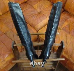 Vintage Gucci Black Leather Horse Bit Knee High Stiletto Boots Zipper Size 38