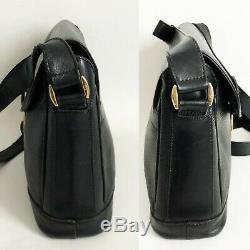 Vintage Gucci Black Leather Messenger Bag Cross Body Horse Shoe Clasp 80s