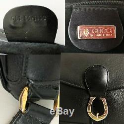 Vintage Gucci Black Leather Messenger Bag Cross Body Horse Shoe Clasp 80s