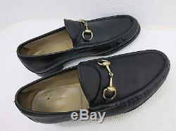 Vintage Gucci Black Leather Strap Horse Bit Dress Fashion Loafers Men Italy 12 E