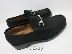 Vintage Gucci Black Leather Suede Horse Bit Dress Fashion Loafers Men Italy 8.5