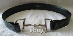 Vintage Gucci Black Patent Leather Belt with Silver Horse Bit Buckle