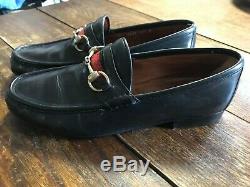 Vintage Gucci Black Silver Horse Bit Leather Shoes Loafers 9.1/2 D 43.1/2