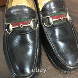 Vintage Gucci Brown Leather Stripe Horse Bit Loafer Size 41.5 / 8.5 Green Red