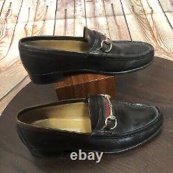 Vintage Gucci Brown Leather Stripe Horse Bit Loafer Size 41.5 / 8.5 Green Red