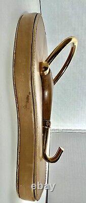 Vintage Gucci GG Leather Wood Brass Coat Hat Hanger Hook Horse Bit