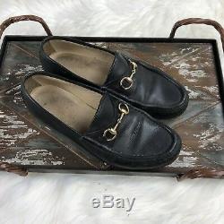 Vintage Gucci Horse Bit Black Gold Buckle Womens Size 7.5B Loafers