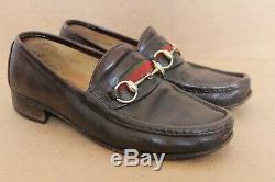 Vintage Gucci Horse bit Red Stripe Loafers Men`s Leather Moccasins RARE SIZE 42