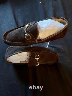 Vintage Gucci Mens Shoe. Size 42 Brown Suede Horse Bit Soft Sole Slipper Great