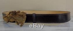 Vintage Gucci Size 80 32 Brown Leather & Brass Double Horse Head Buckle Belt