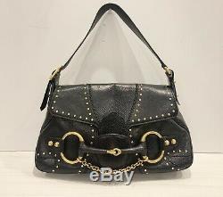 Vintage Gucci Tom Ford Bag Leather Shoulder Handbag Horse Bid Flap Chain Black