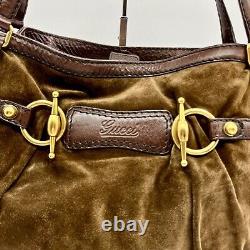 Vintage Gucci tote bag LeatherShoulder Bag suede Horsebit Used Auth #159