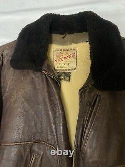 Vintage Guide Master Horse Hide Leather Aviator Jacket Size Large Sherpa Lined