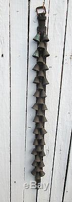 Vintage HORSE SLEIGH BELLS 36 BELL-SHAPED Bells, Leather Strap, Buckle VERY RARE