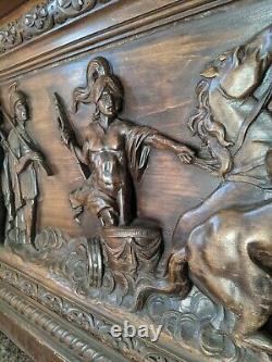 Vintage Hand Carved Executive Desk Leather Top Horses Sparta Olympics