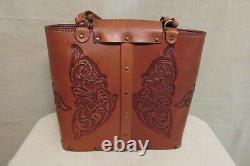 Vintage Hand Tooled Leather Horse Equestrian Western Tote Bag Purse