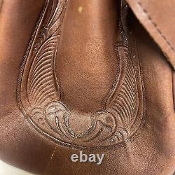 Vintage Hand Tooled Leather Shoulder Bag Western Horse Aztec Calendar Brown