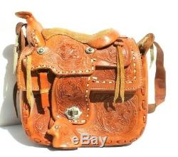Vintage Hand Tooled Made Leather Saddle Purse Handbag Western Cowgirl Style