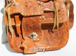 Vintage Hand Tooled Made Leather Saddle Purse Handbag Western Cowgirl Style