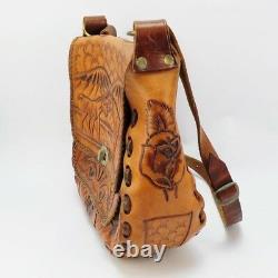Vintage Hand Tooled Mexican Leather Shoulder Bag Horses