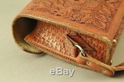 Vintage Hand tooled 11.5 X 7.5 Western Leather Purse Bag Horse Design NICE