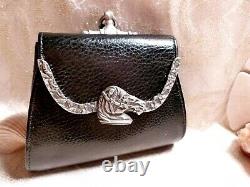 Vintage Handbag Equestrian Accessory Black Leather Pewter Horse Detail Stylish