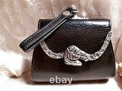 Vintage Handbag Equestrian Accessory Black Leather Pewter Horse Detail Stylish