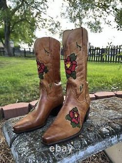 Vintage Handcrafted Leather Charlie 1 Horse Women's Cowgirl Boots Size 8.5
