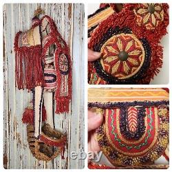 Vintage Handmade Horse Bridle Yarn Work Leather Braided Folk Art Blinders