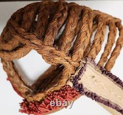 Vintage Handmade Horse Bridle Yarn Work Leather Braided Folk Art Blinders