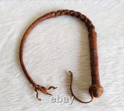 Vintage Handmade Horse Riding Leather Whip Decorative Old Collectible Leth103