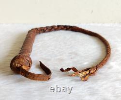 Vintage Handmade Horse Riding Leather Whip Decorative Old Collectible Leth103