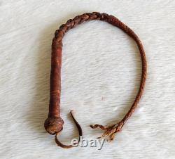 Vintage Handmade Horse Riding Leather Whip Decorative Old Collectible Leth103