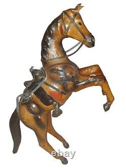 Vintage Handmade Leather Rampant Horse Statue LARGE 17 Inches