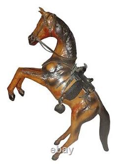 Vintage Handmade Leather Rampant Horse Statue LARGE 17 Inches