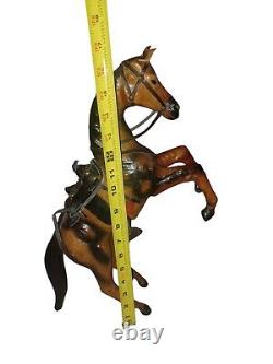 Vintage Handmade Leather Rampant Horse Statue LARGE 17 Inches