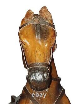 Vintage Handmade Leather Rampant Horse Statue LARGE 17 Inches