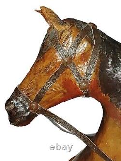 Vintage Handmade Leather Rampant Horse Statue LARGE 17 Inches